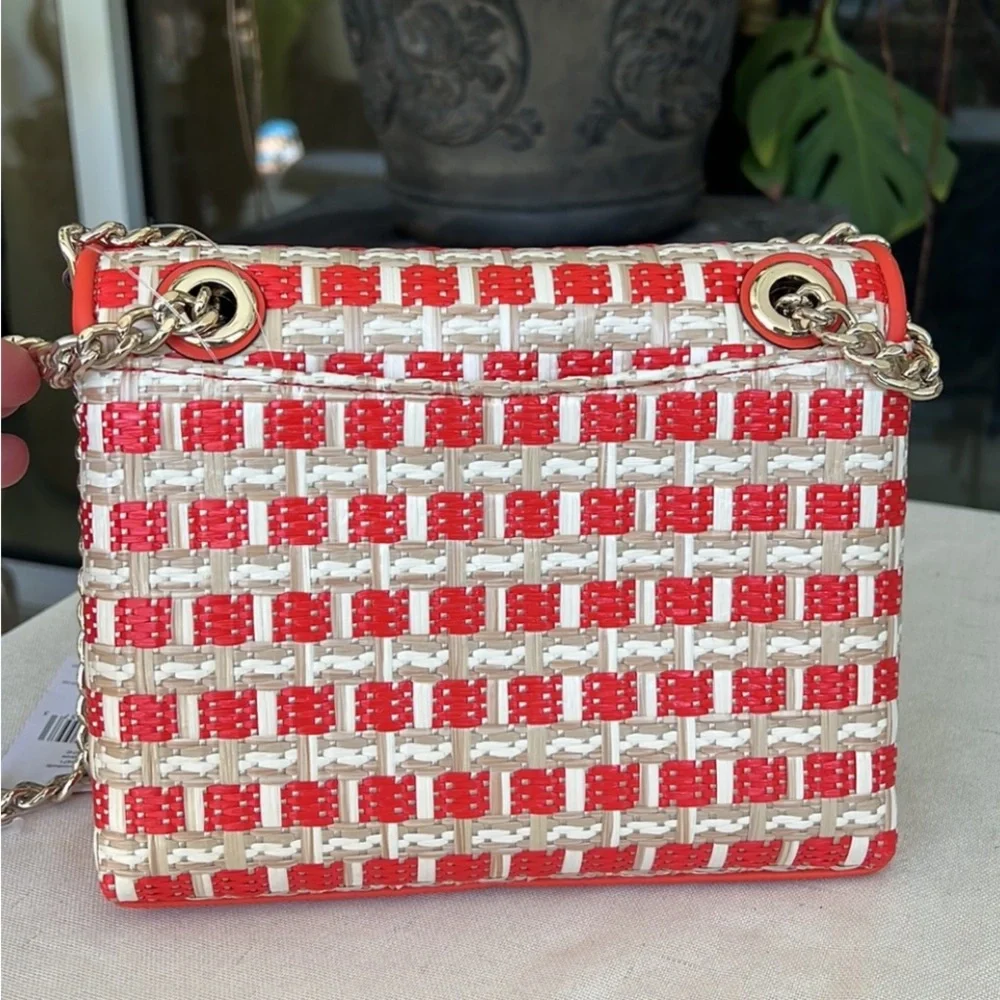 KATE SPADE Natalia small flap straw + leather combo crossbody bag